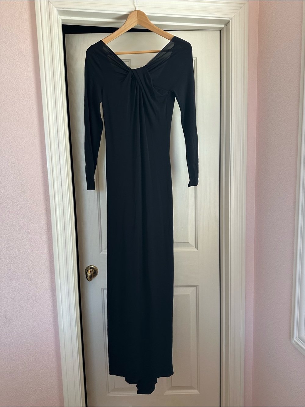 Armani Collezioni Black Long-Sleeve Twist-Front Gown